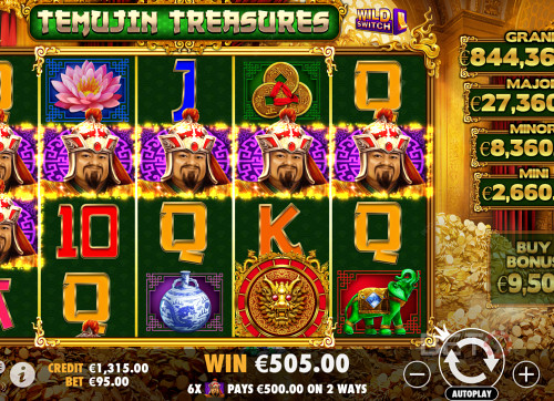 Temujin Treasures - 5 Reel, 4 Row Machine Offers 1,024 Ways To Win