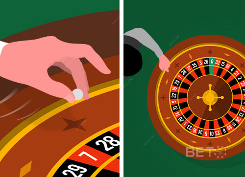 Dealeren Drejer Roulettehjulet Og Sætter Roulettekuglen I Bevægelse