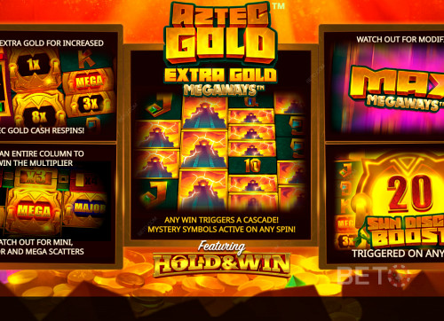 Enjoy Multiple Bonus Features In Aztec Gold Extra Gold Megaways Slot