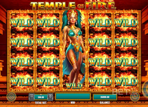 A Storm Of Wilds Triggers Free Spins With The Beautiful Aztec Goddess - Temple Of Fire