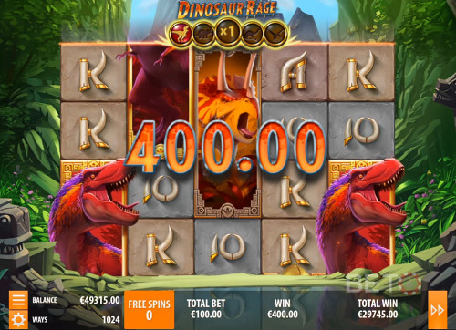 Landing A Win Worth 400 Coins In Dinosaur Rage Slot Machine