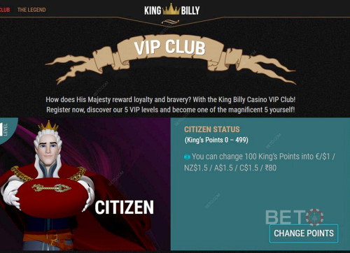 Start At The Citizen Level Of King Billy's Vip Club