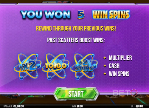 10X Rewind's Intro Screen Showing Info Related The The Free Spins Bonus