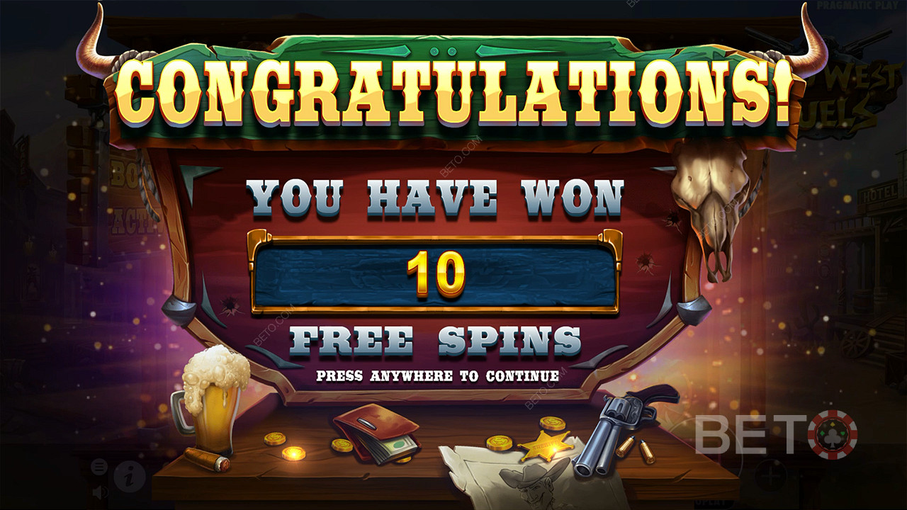 Win 10 Free Spins by landing 3 or more Scatters