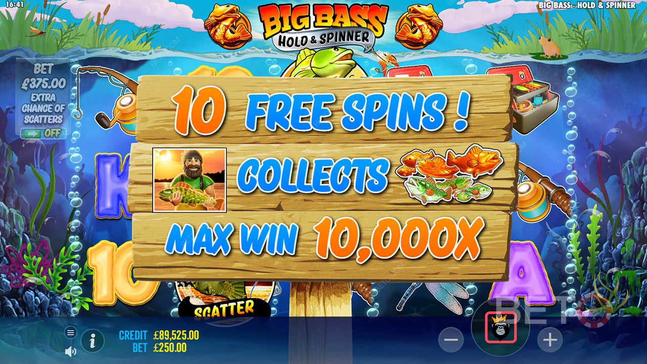 Win 10,000x Your bet in the Big Bass Bonanza Hold and Spinner Video Slot!