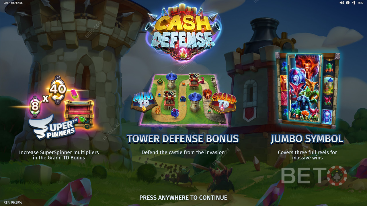 Win 20,000x Your bet in the Cash Defense Slot Machine!