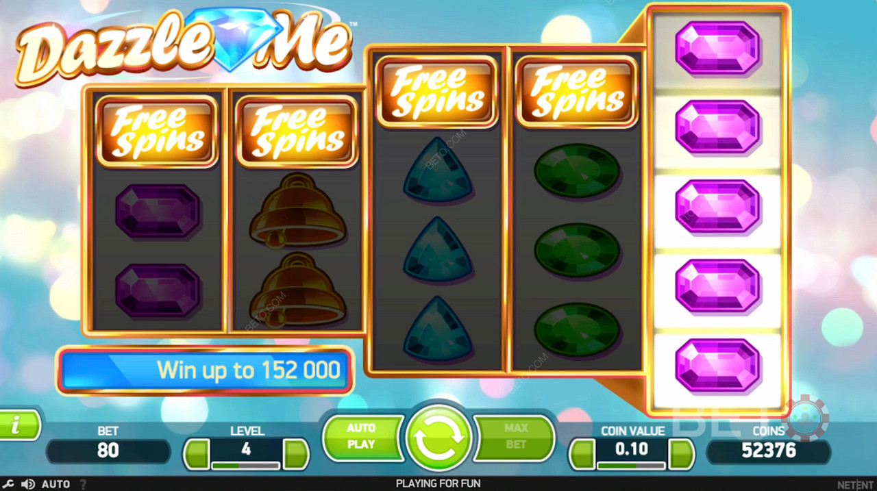 Free Spins are triggered by Landing More Than 3 Free Spins Symbols in Dazzle Me Slot