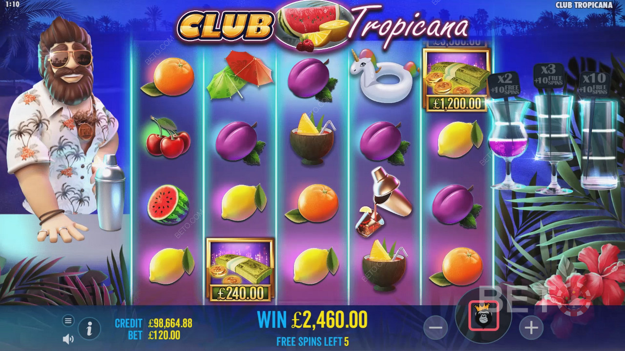 Get the opportunity to collect the Money symbols in the Free Spins in Club Tropicana slot