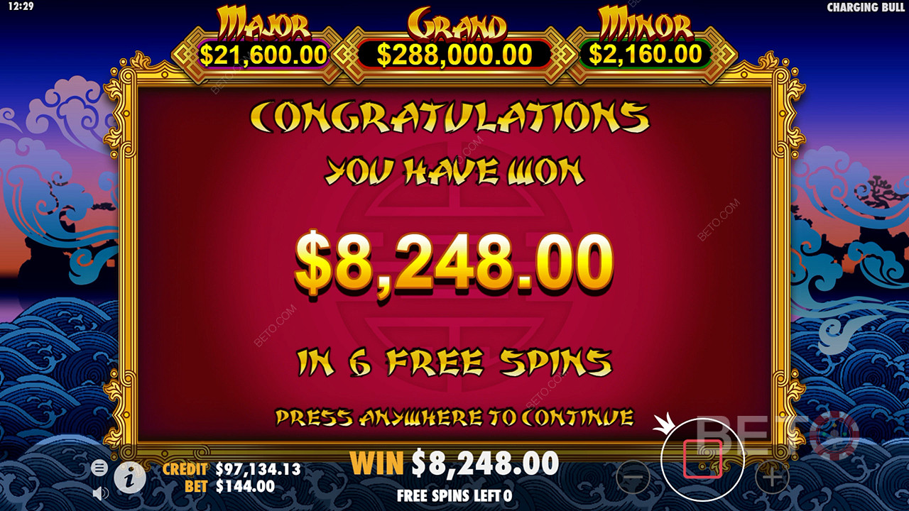 You can get your biggest win by using the Wild Multipliers in the Free Spins