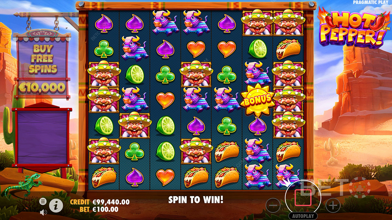 Enjoy a massive layout with cluster pays in the Hot Pepper online slot