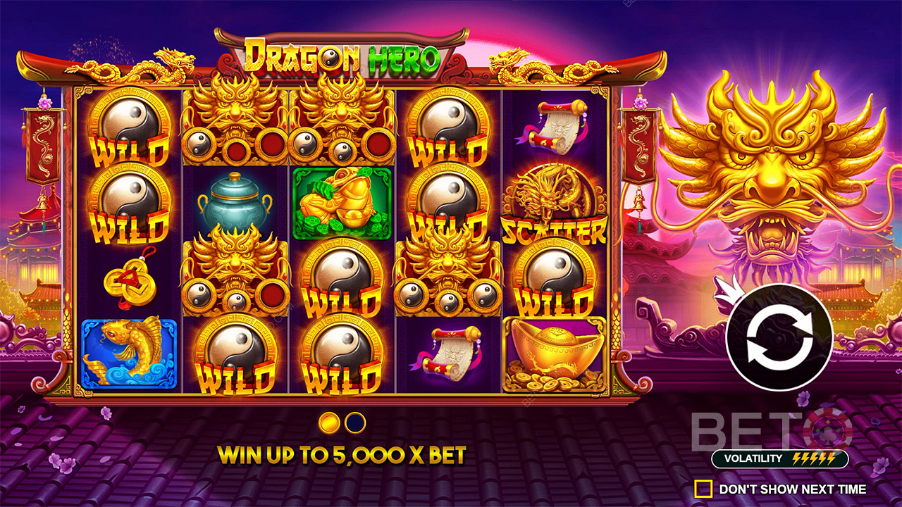 Win up to 5,000x of your stake in the Dragon Hero online slot