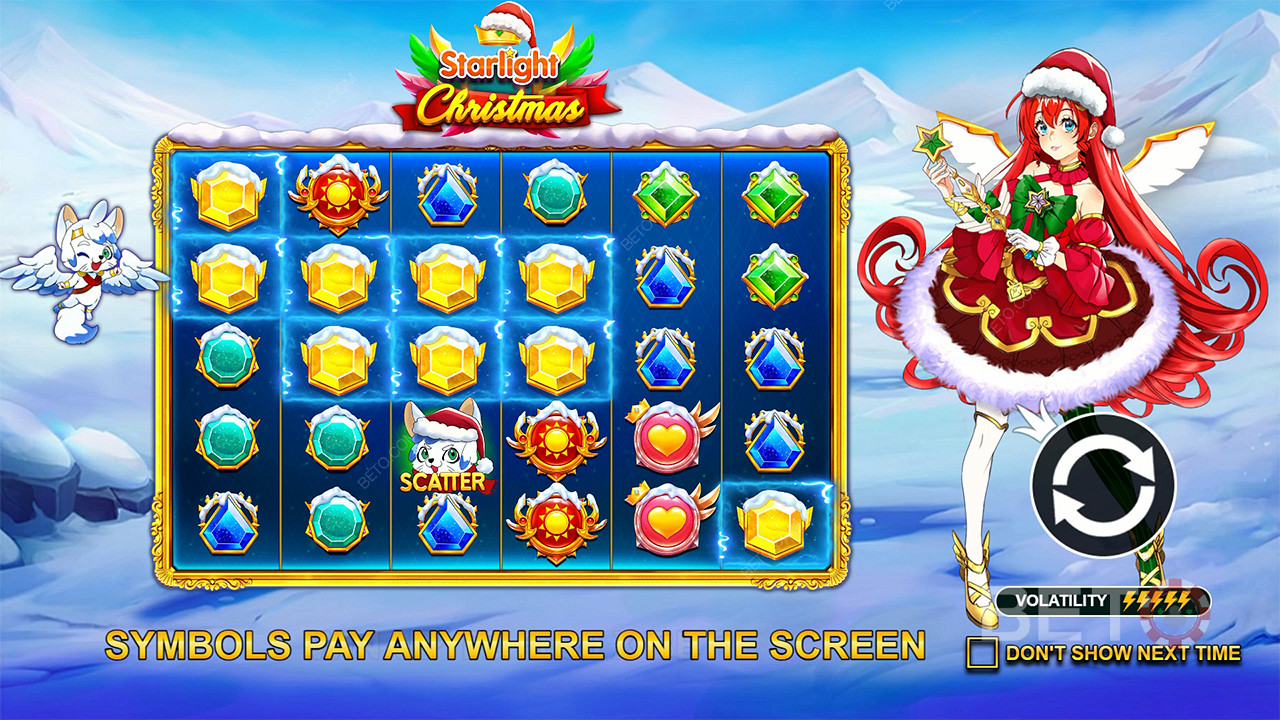 Stop worrying and paylines and get wins anywhere on the reels in Starlight Christmas slot