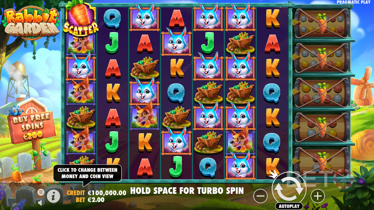 Enjoy a massive layout and the cluster pays mechanic in the Rabbit Garden slot machine