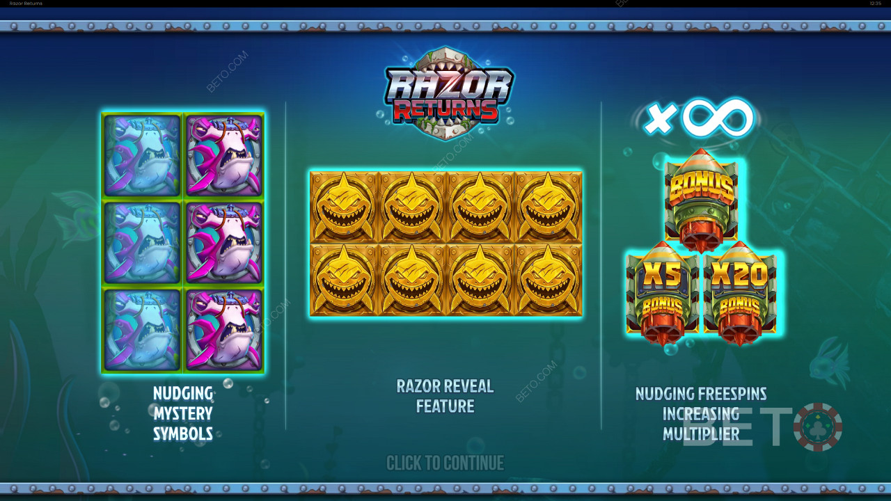 Enjoy Mystery symbols, Razor Reveal feature, and Free Spins feature
