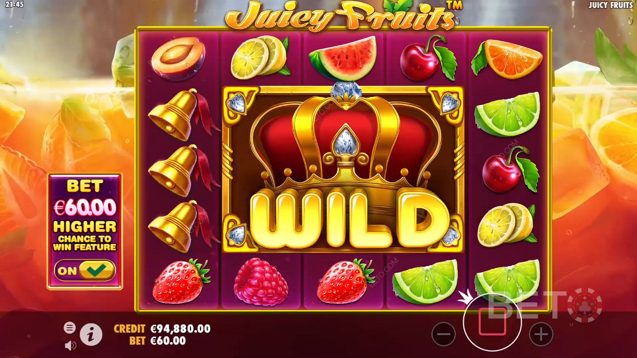 The Wild symbol expands in the Juicy Fruits slot