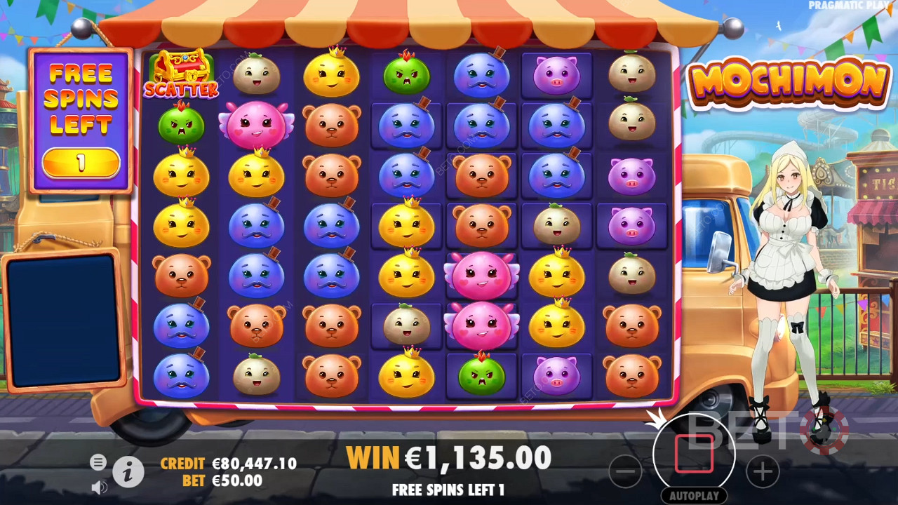 Get Multipliers worth up to 128x in the Mochimon online slot