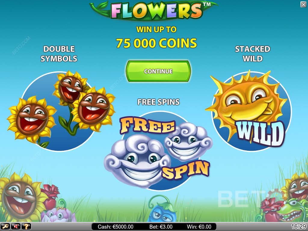 Welcome Screen of Flowers Video Slot