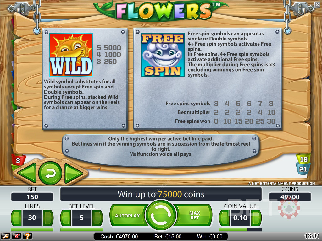 Free Spins and Wilds Information in Flowers