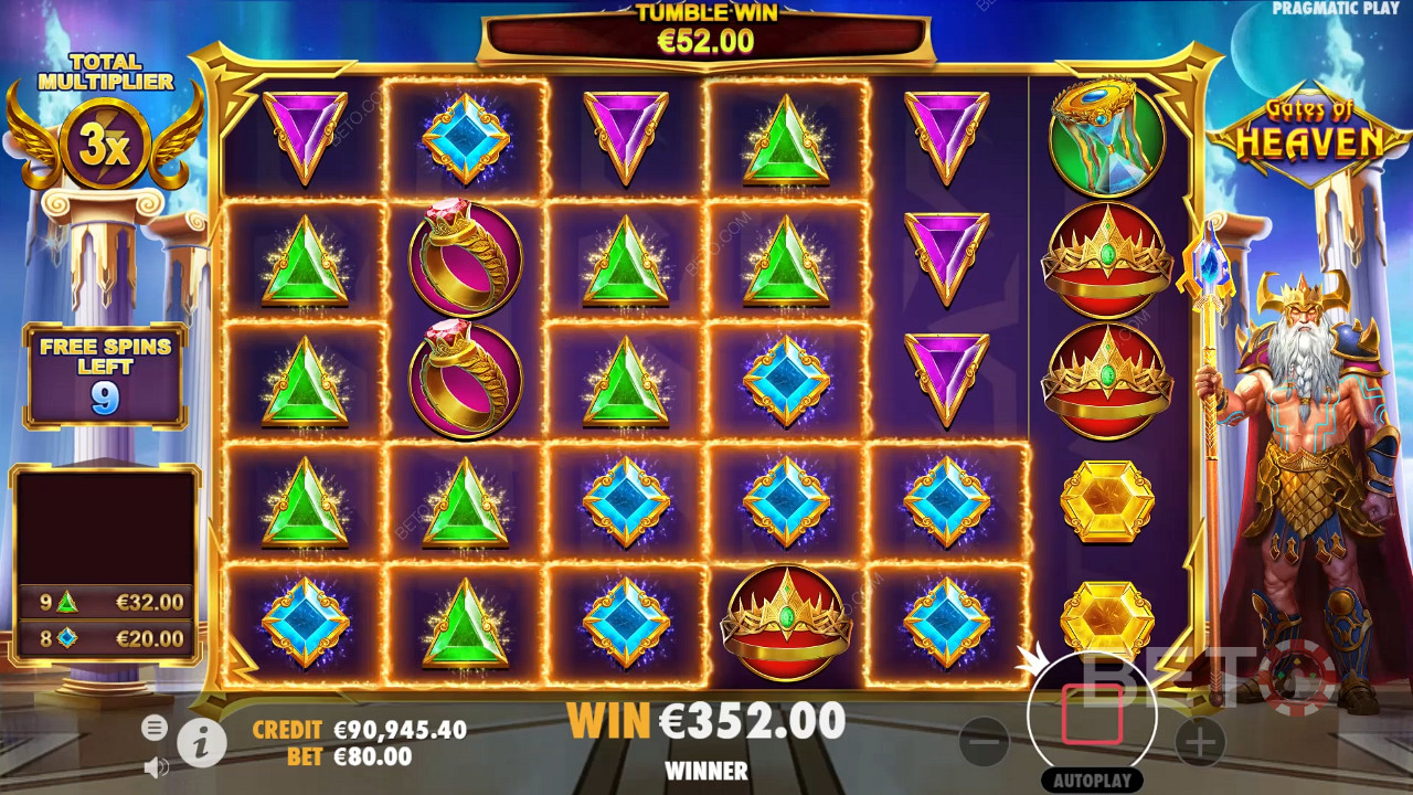 The Scatter Pays mechanic helps create massive wins in the Gates of Heaven online slot