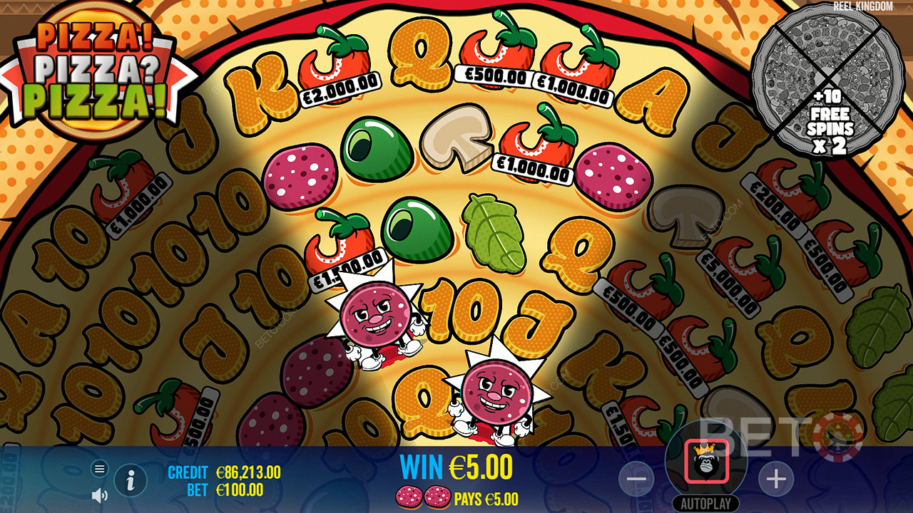 The Money symbols boost the potential of the Free Spins in Pizza! Pizza? Pizza! slot