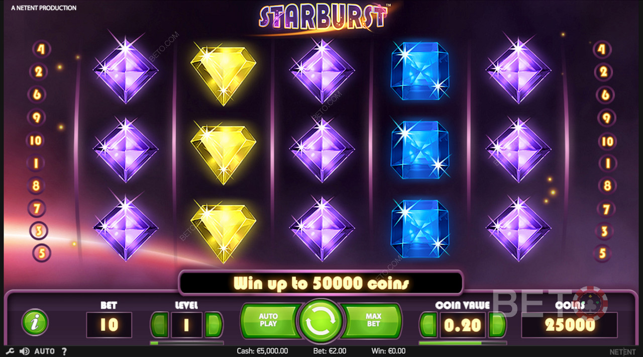 使用Starburst老虎机获得闪闪发光的宝石和累积奖金