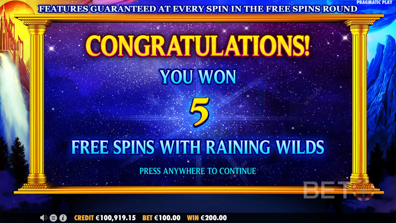 Enjoy Free Spins with up to 5 random Wilds on each spin