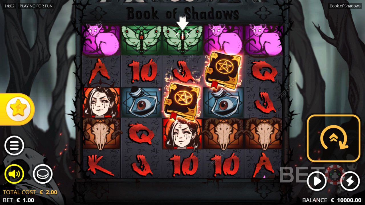 Enable all five rows in the Book of Shadows online slot for even higher wins