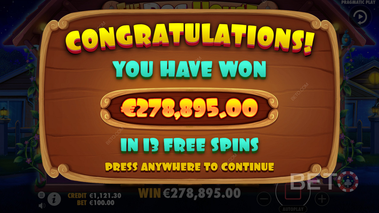 Winning a huge payout during Free Spins in The Dog House