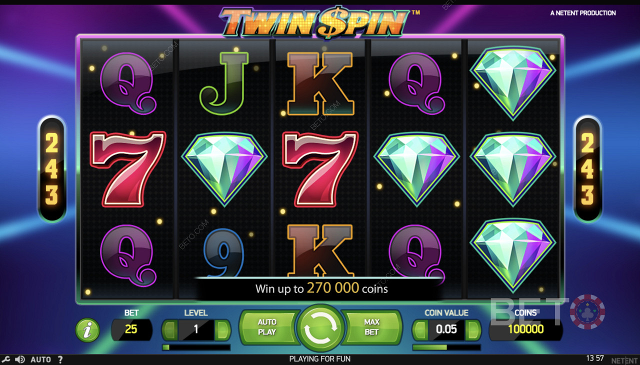 A spin with zero combos gives no payout in Twin Spin