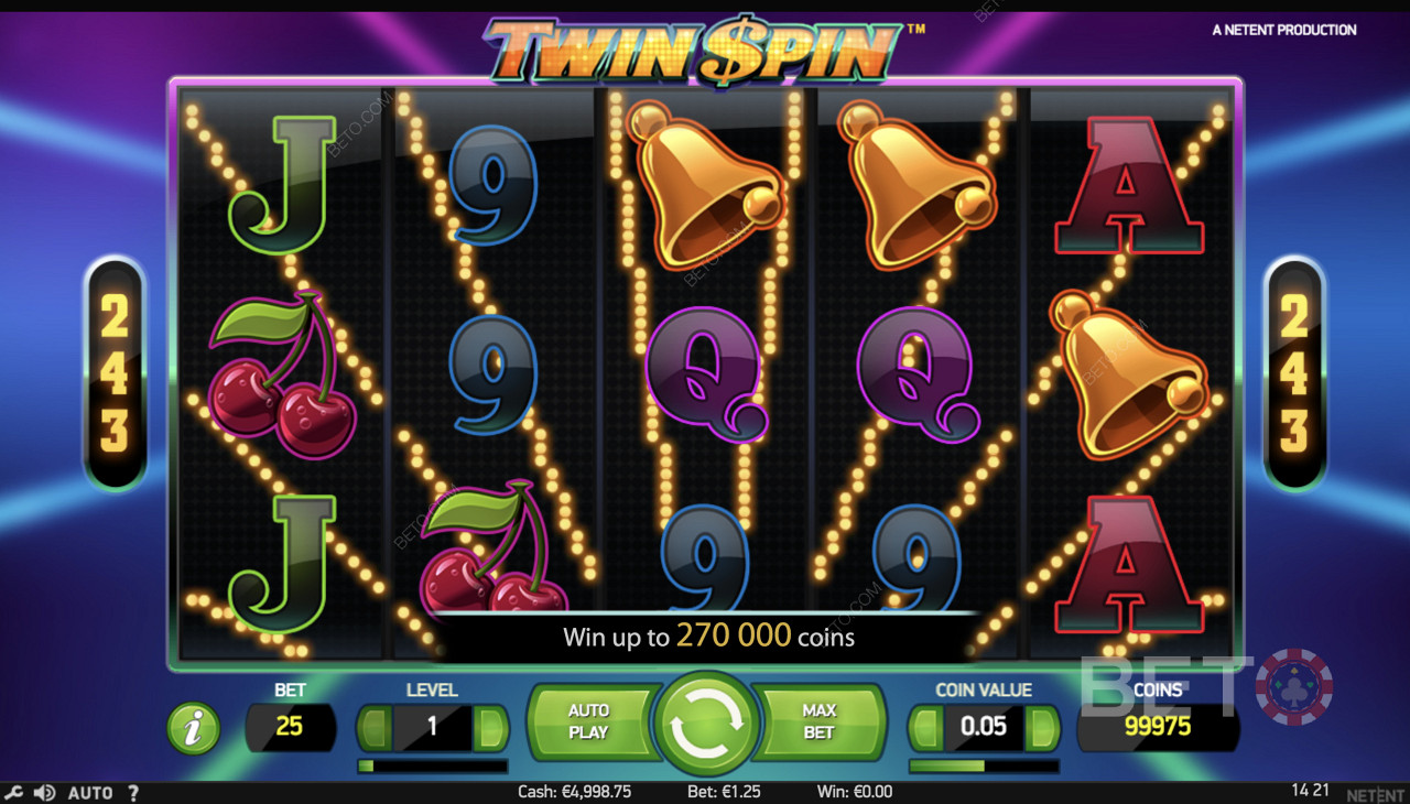 Twin Spin  - A simple gameplay with symbols like bells, cherries and a few letters and numbers