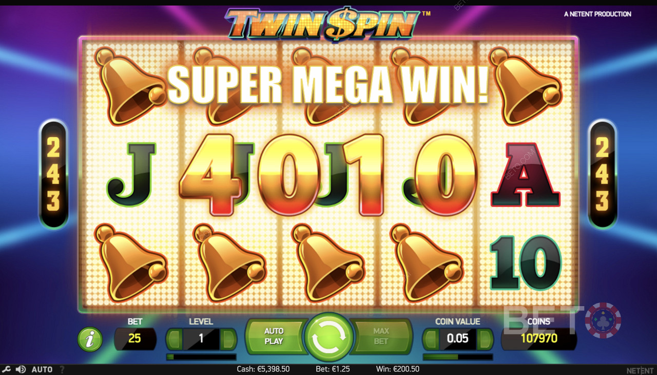 Winning a Super Mega Win in Twin Spin