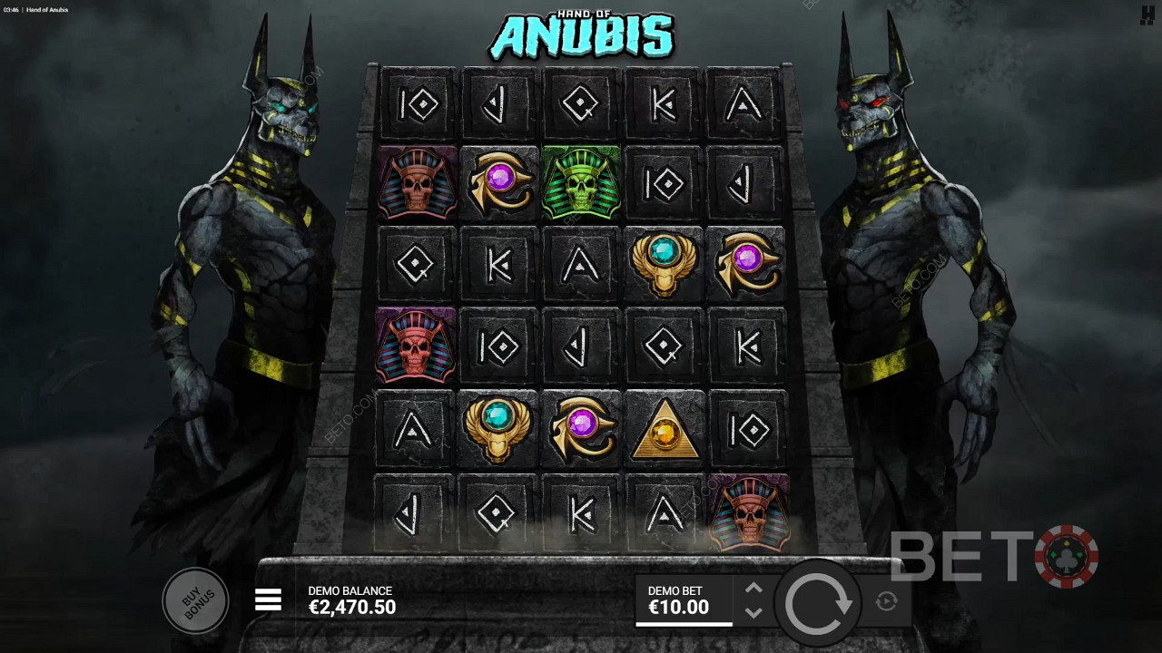 The bigger layout helps get more wins in the Hand of Anubis online slot