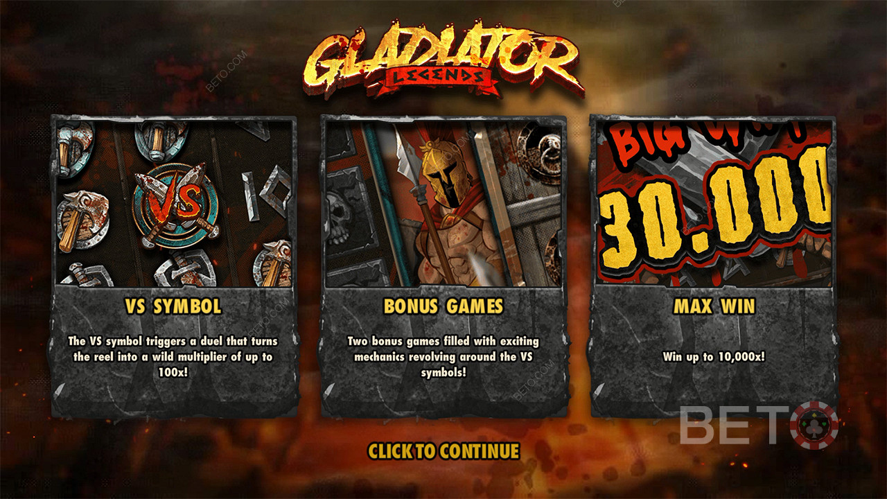 Win up to 10,000x of your stake in the Gladiator Legends slot machine