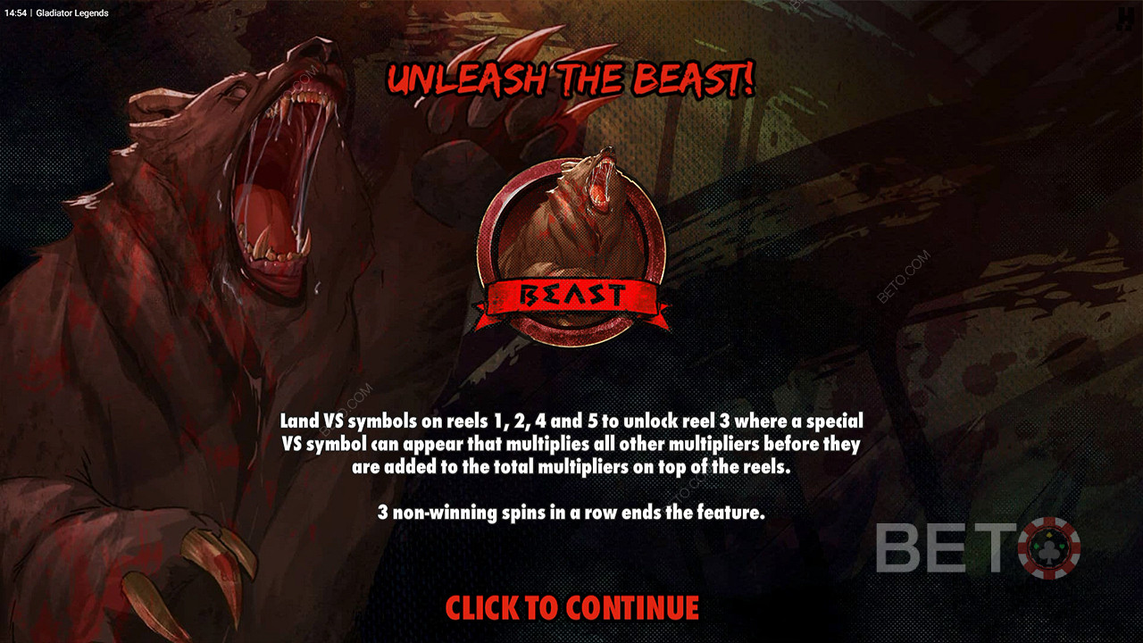 Win huge by landing Multipliers in the Unleash the Beast bonus game