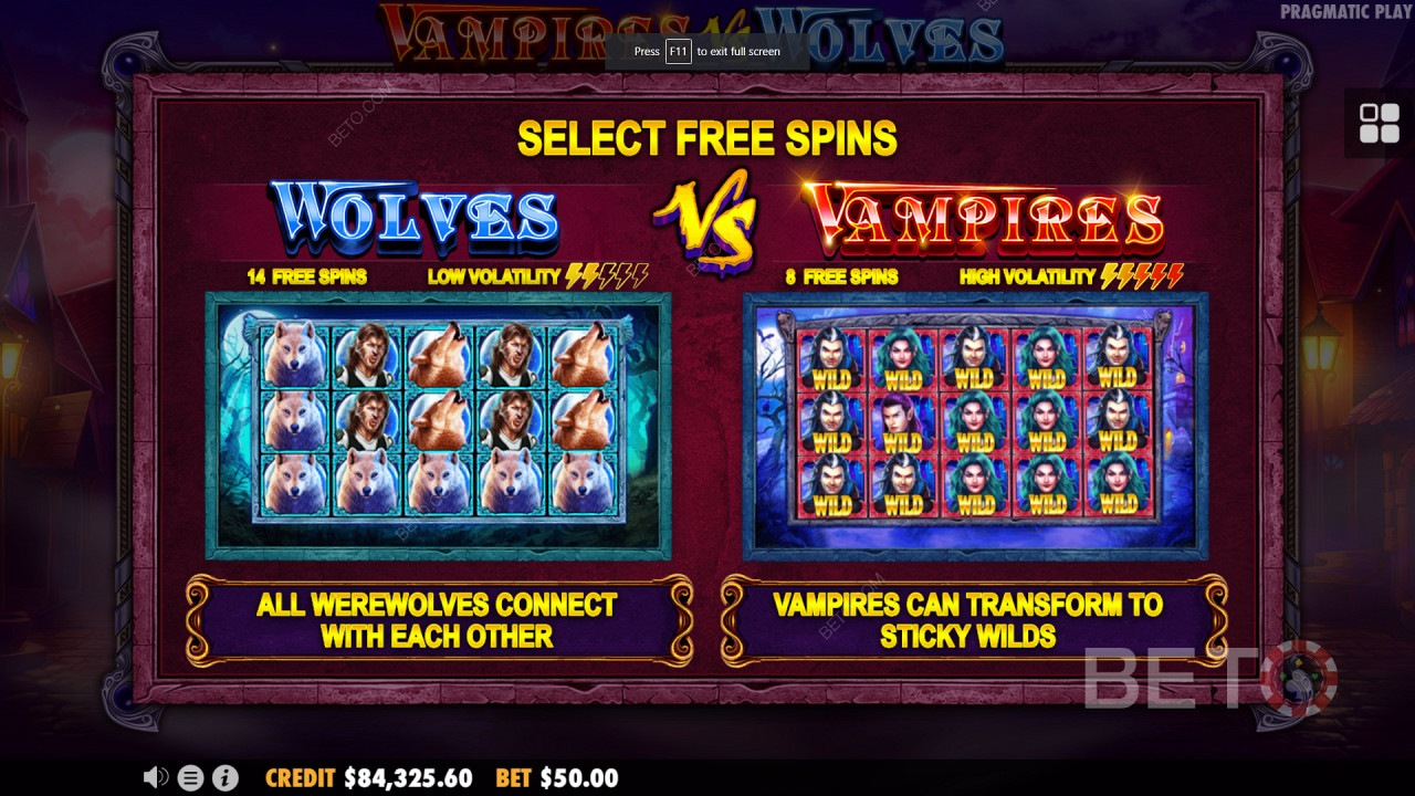 Dual Free Spin Bonus Rounds in Vampires vs Wolves