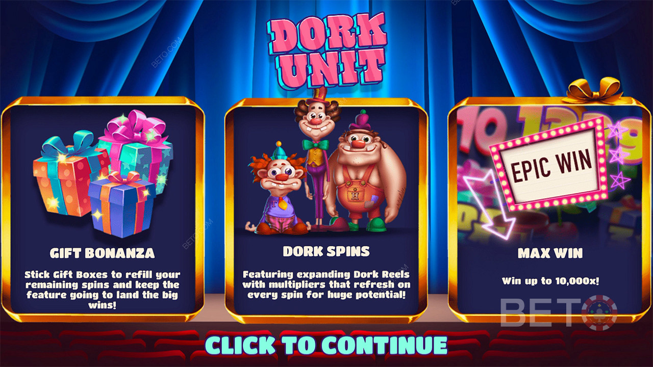 Enjoy 2 fantastic bonus games and a high Max Win in the Dork Unit slot machine