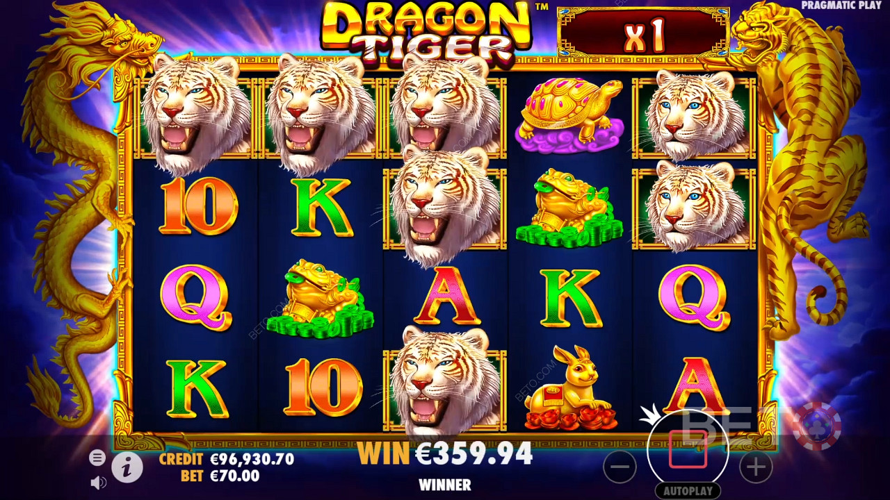 The Multipliers come into play during the Free Spins bonus in Dragon Tiger online slot