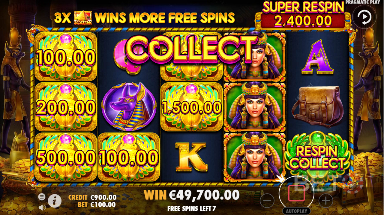 The Collect feature enables you to win all money prizes on the reels 