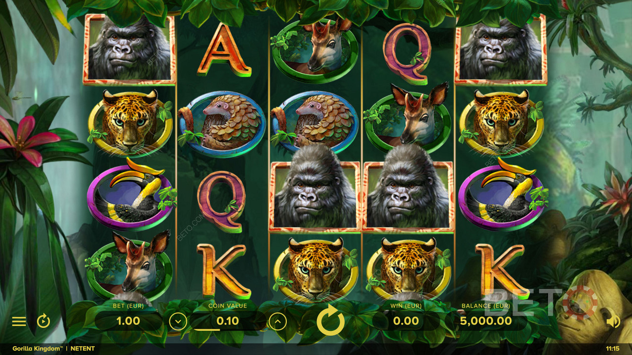Voorbeeld van de Gameplay in Gorilla Kingdom van NetEnt