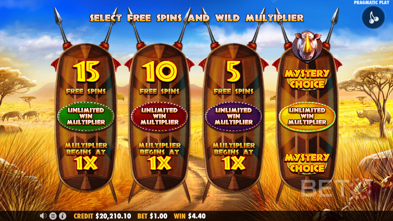Choose From Different Options When Free Spins are Triggered in Great Rhino Megaways Slot