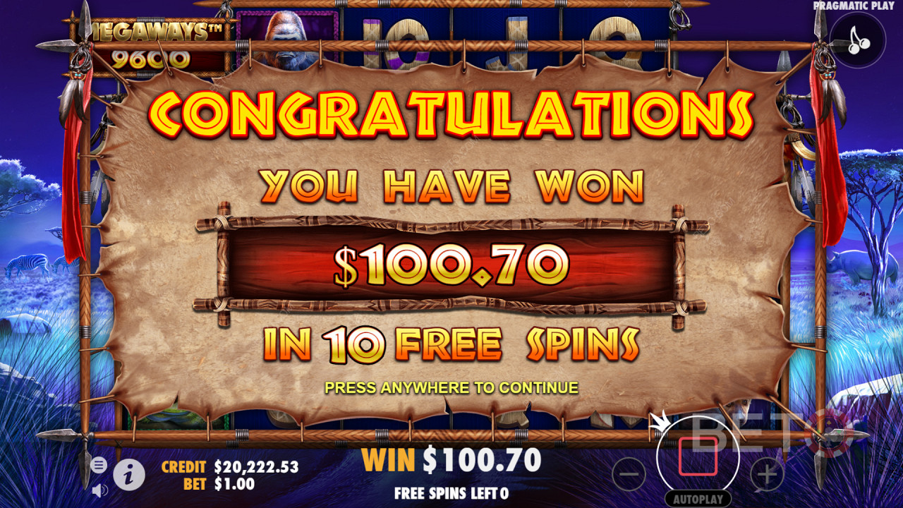 You can win big in the Free Spins in the Great Rhino Megaways Online Slot