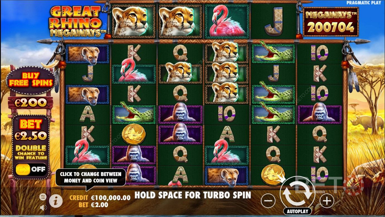  Great Rhino Megaways present to you cascading reels, multipliers, wilds,  scatters symbols and  free spins feature