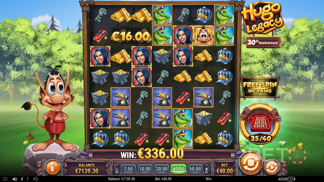 Collect winning symbols to trigger amazing features in the Hugo Legacy online slot