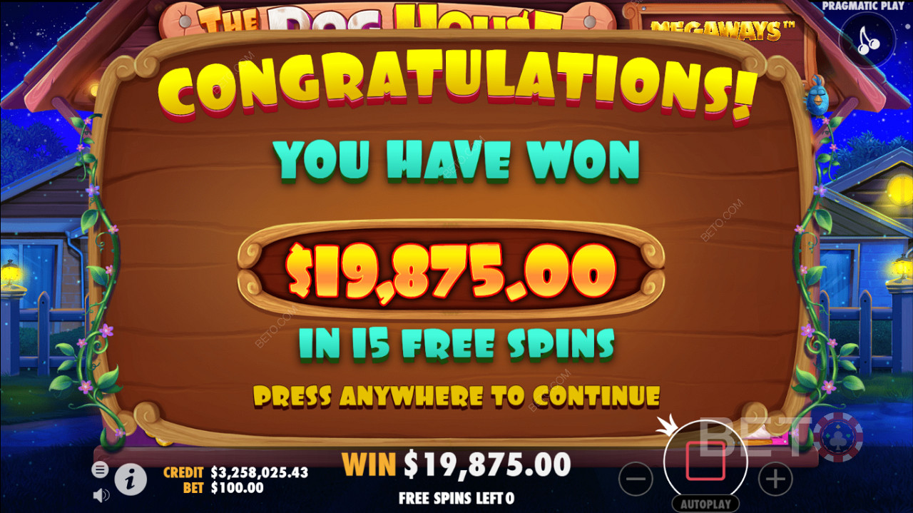 You have won 15 more Free Spins  Dog House Megaways