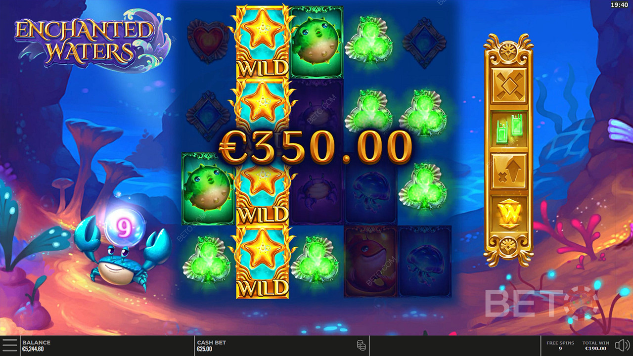 Mermaid features are active on each spin until the bonus ends