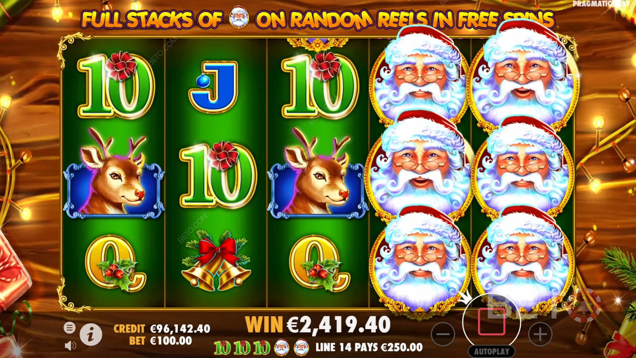 Enjoy Fully Stacked Wild Reels in the Free Spins in Santa online slot