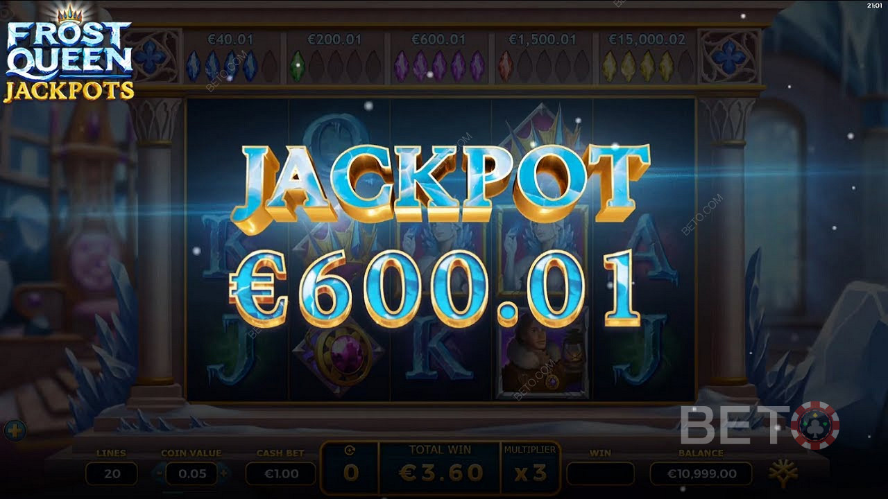 Getting a jackpot worth 600 Euros in Frost Queen Jackpots