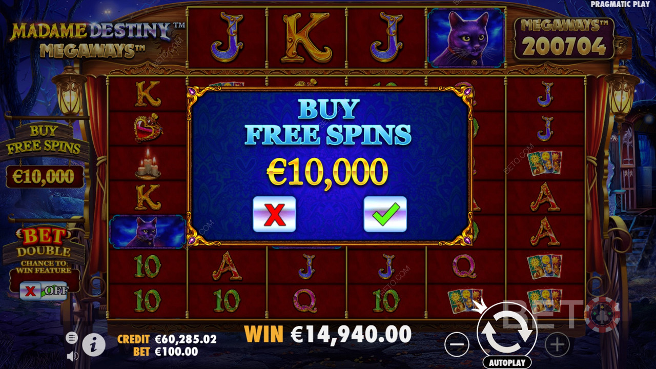 Buying Free Spins bonus round in Madame Destiny Megaways online slot