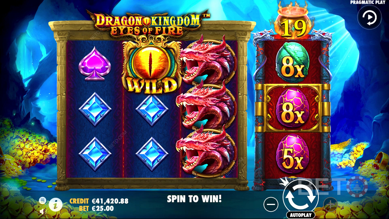 Progressive feature in action in Dragon Kingdom: Eyes of Fire Online Slot