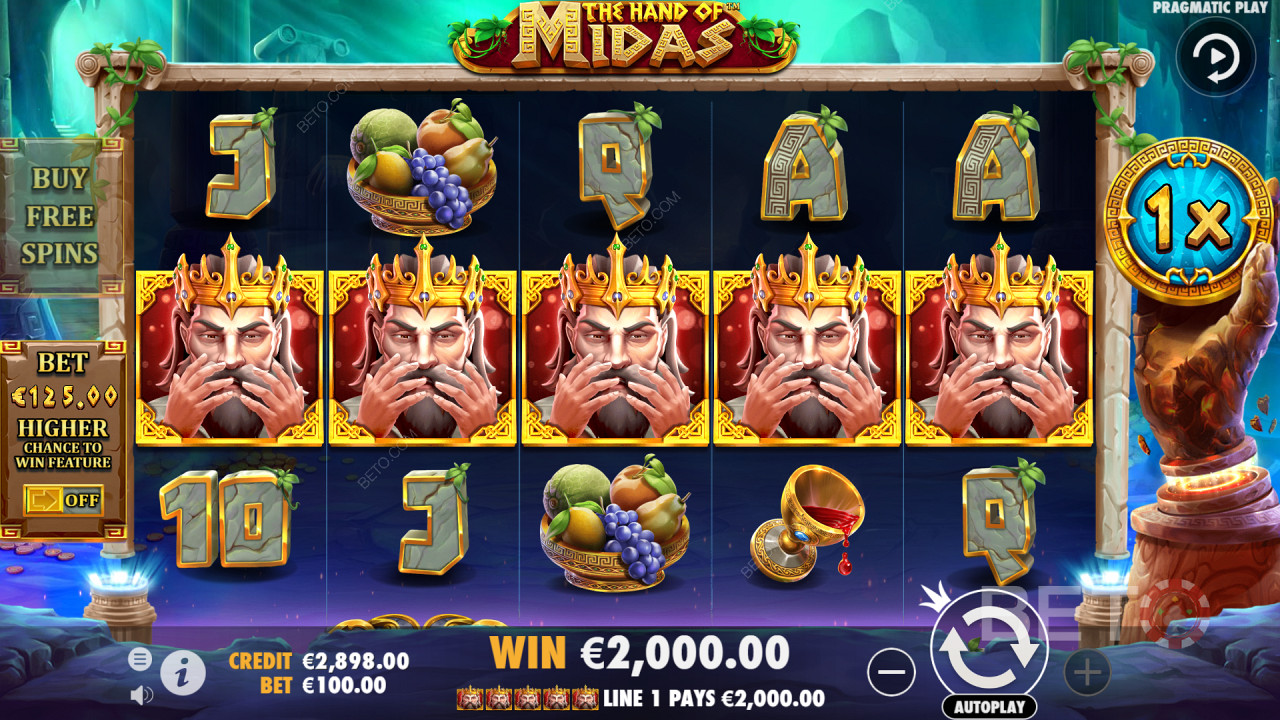 5 King Midas Symbols pay big in the Hand of Midas Video Slot